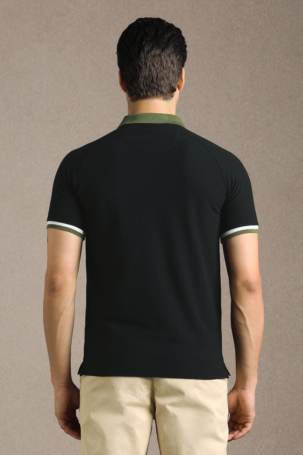 Clothex Premium Olive Green & Black Vertical Striped Textured Polo T-Shirt for Men | Luxury Cotton Blend Half Sleeve Zip Collar Knit Polo | Smart Casual Regular Fit Summer Fashion Tee