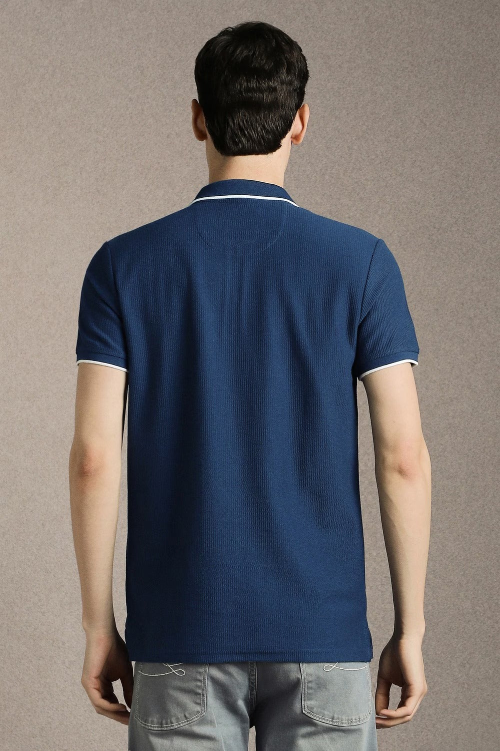 Clothex Premium Navy Blue & White Textured Zip Polo T-Shirt for Men | Luxury Cotton Blend Half Sleeve Collared Knit Polo | Smart Casual Regular Fit Summer Fashion Tee