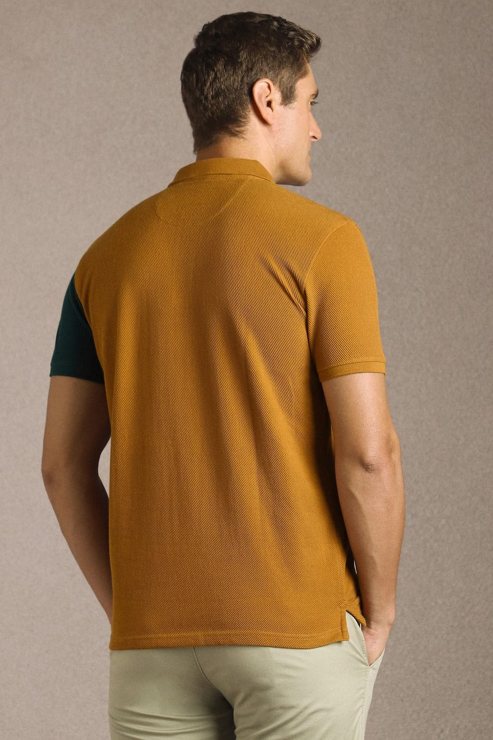 Clothex Premium Dual Tone Brown & Forest Green Color Block Textured Polo T-Shirt for Men | Luxury Cotton Blend Half Sleeve Collared Knit Polo | Smart Casual Regular Fit Summer Fashion Tee