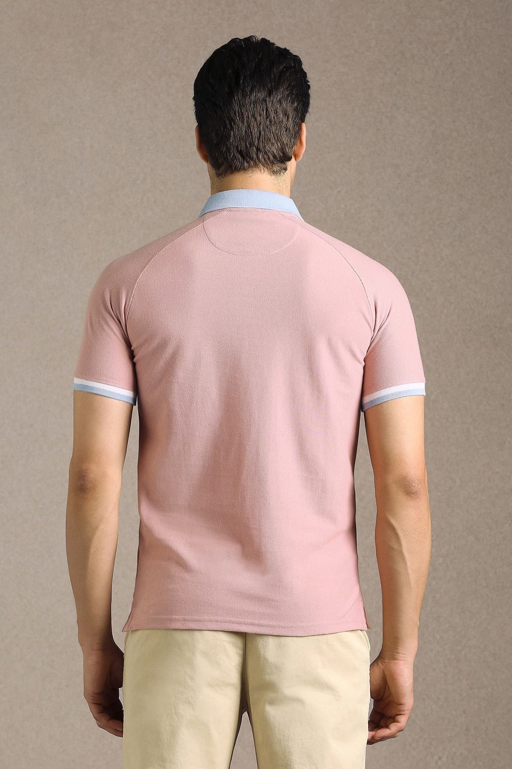 Clothex Premium Pastel Blue & Pink Vertical Striped Textured Polo T-Shirt for Men | Luxury Cotton Blend Half Sleeve Zip Collar Knit Polo | Smart Casual Regular Fit Summer Fashion Tee